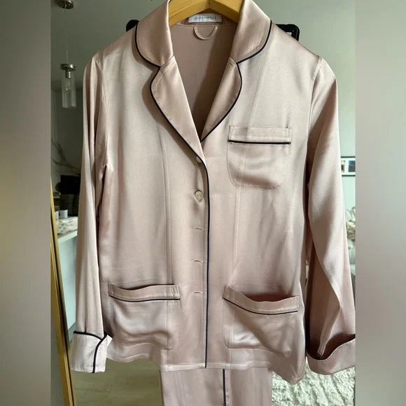 Olivia Von Halle Coco Oyster Black Pajama Set - Size 3 Medium US 8 - Picture 5 of 9